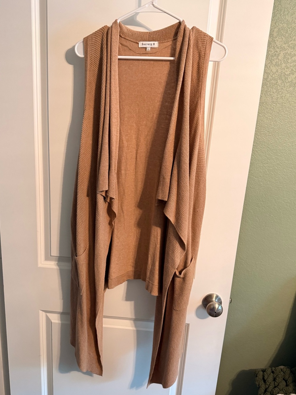Society Tan Open-Front Sleeveless Drape Cardigan